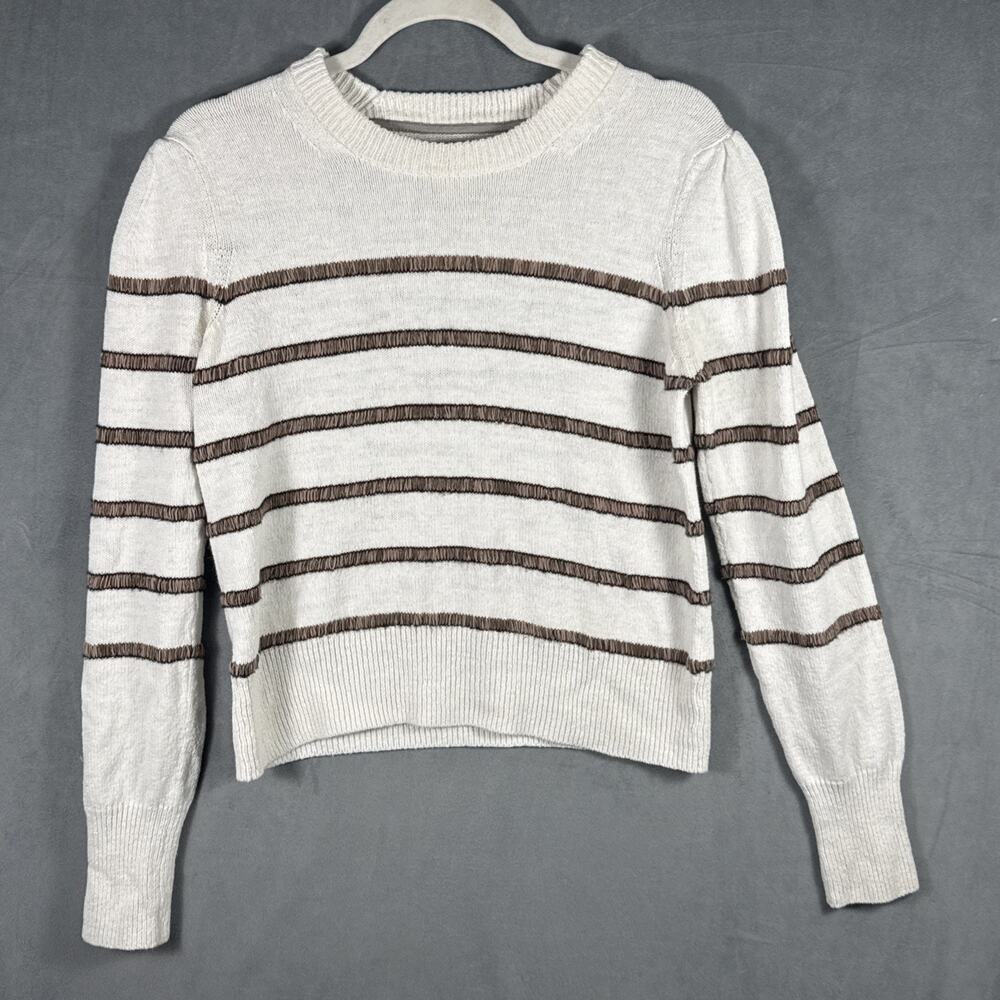 Brochu Walker Danon‎ Taos Stripe Crew Sweater Size Medium Women Linen Blend